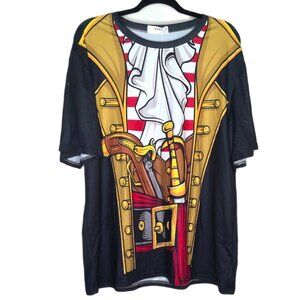 New KYKU Mens Novelty Tee Shirt Costume Graphic Pirate Uniform Red Gold Black XL